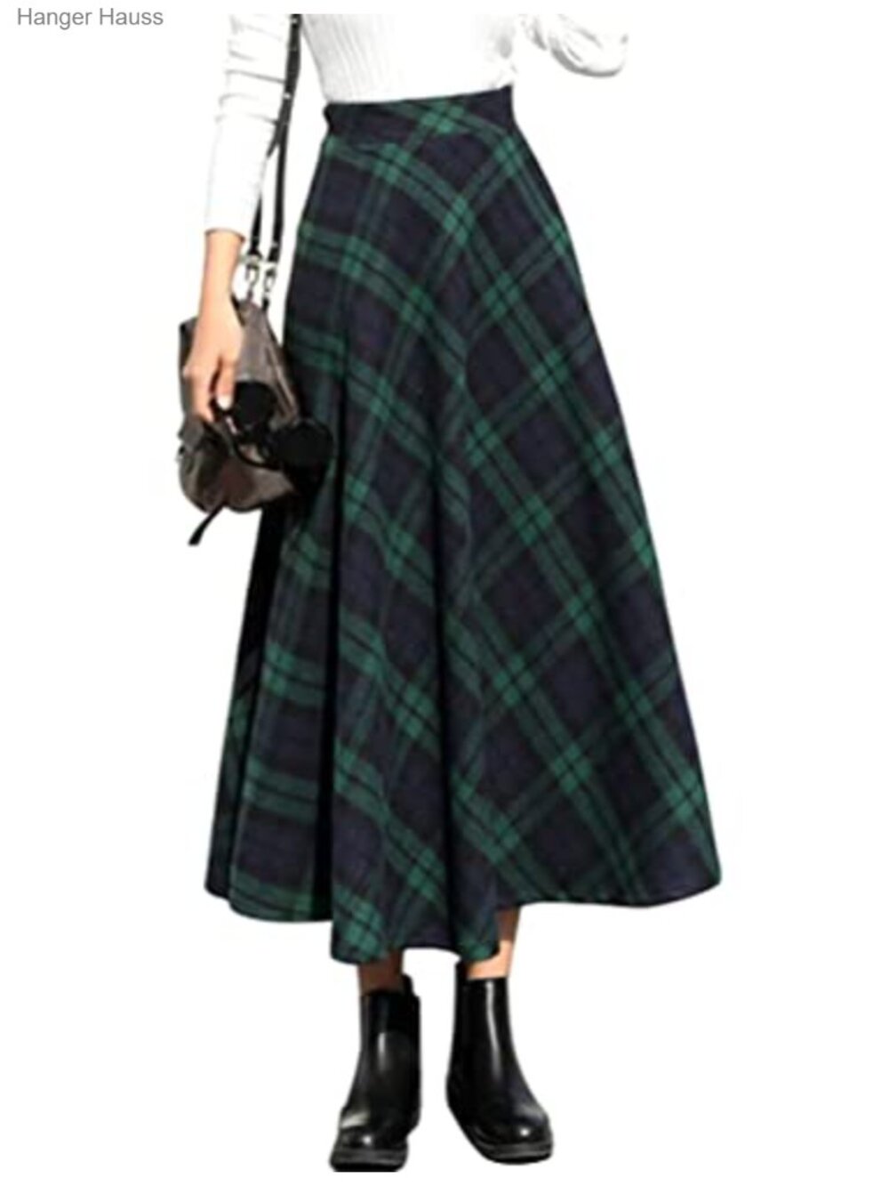Womens Wool Plaid A-Line Pleated Tartan Maxi Long Skirt